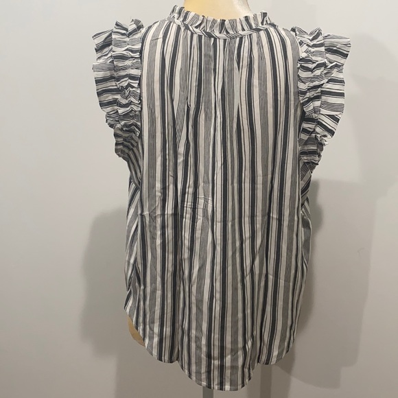 LOFT Striped Ruffle Split Neck Shell Size M - Picture 9 of 11